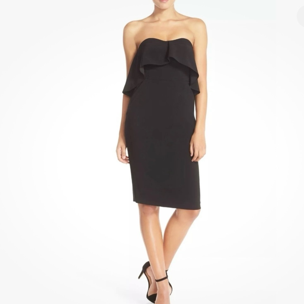 Chelsea28 Size 4 Ruffle Strapless Stretch Crepe Sheath Dress Black Nordstrom NWT